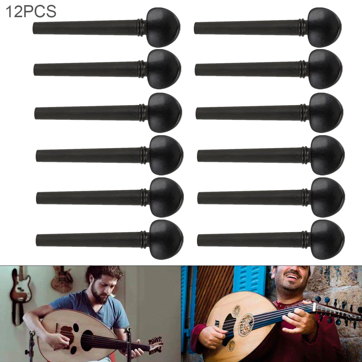 

12pcs Oud Tuning Pegs Ebony with Persian Eyes String Instrument Replacement Maintenance Parts Accessories