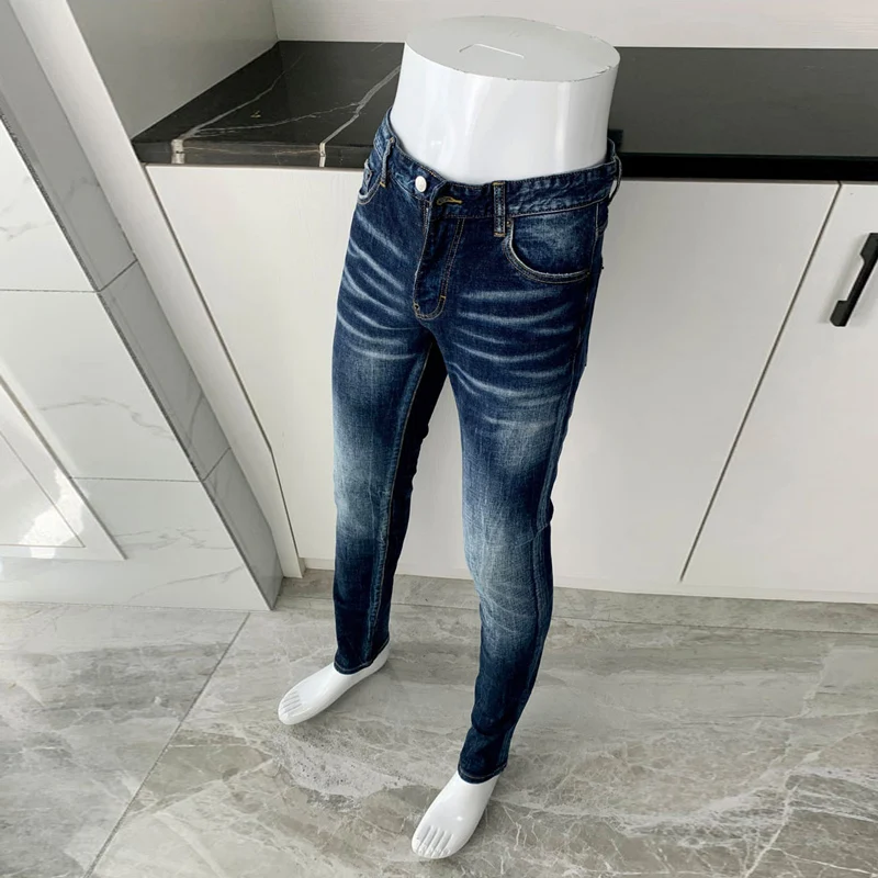 Newly Designer Fashion Men Jeans High Quality Retro Blue Stretch Slim Fit Ripped Jeans Men Vintage Trousers Brand Denim Pants