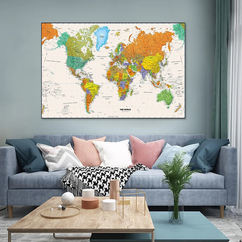 120*80cm Map of The World Retro Art Poster Decorative Canvas Painting Wall Unframed Print Living Room Home Decor Office Supplies