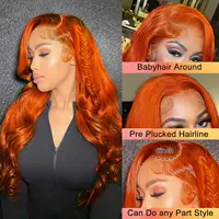 Perruque Lace Front Wig Body Wave Naturelle Orange, Cheveux Humains, 13x4, Pre-Plucked, Coloré, Vidéo HD, 34 36 Pouces, pour Femme 3