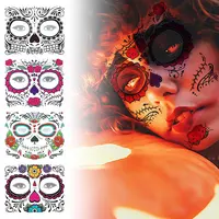 Waterproof Day of The Dead Face Dress Up Halloween Temporary Tattoo Stickers 1