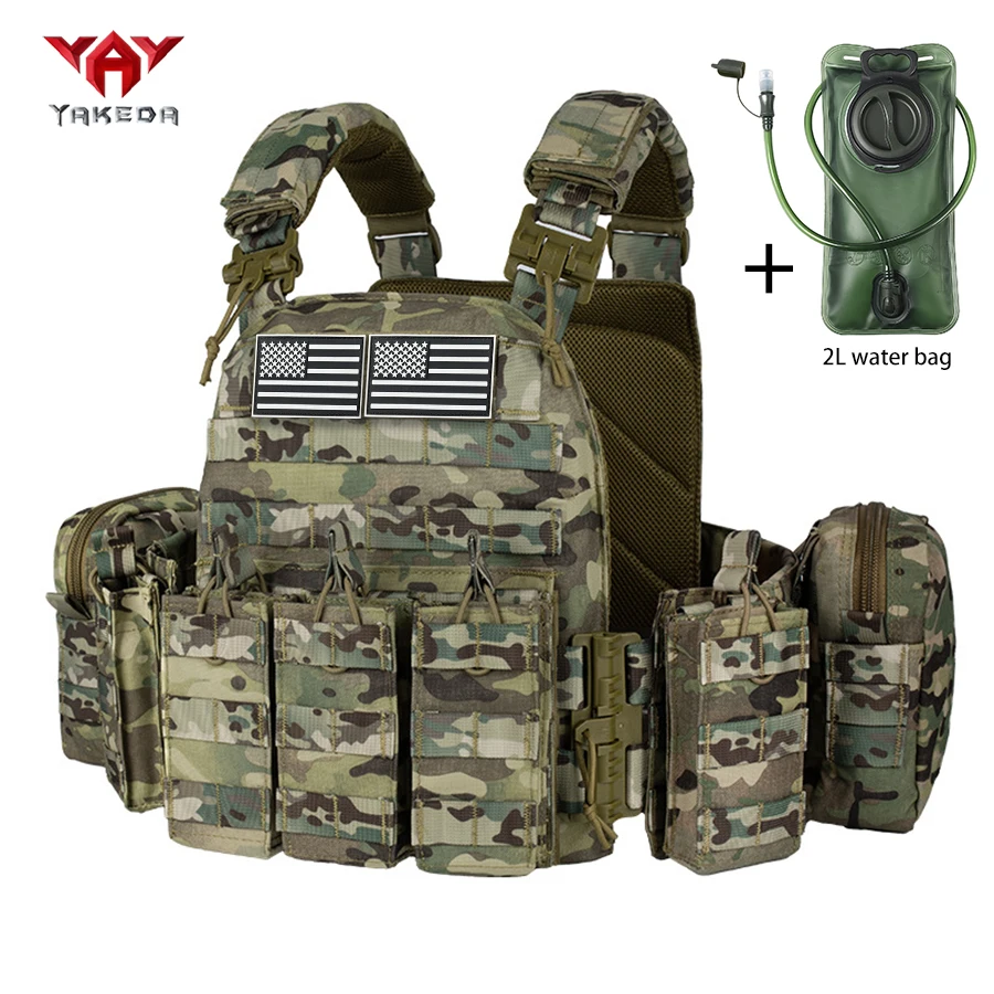 야케다 MOLLE 시스템 아웃도어 내마모성 조끼, 2L 식품 등급 물주머니가 있는 등받이 물주머니 수납공간