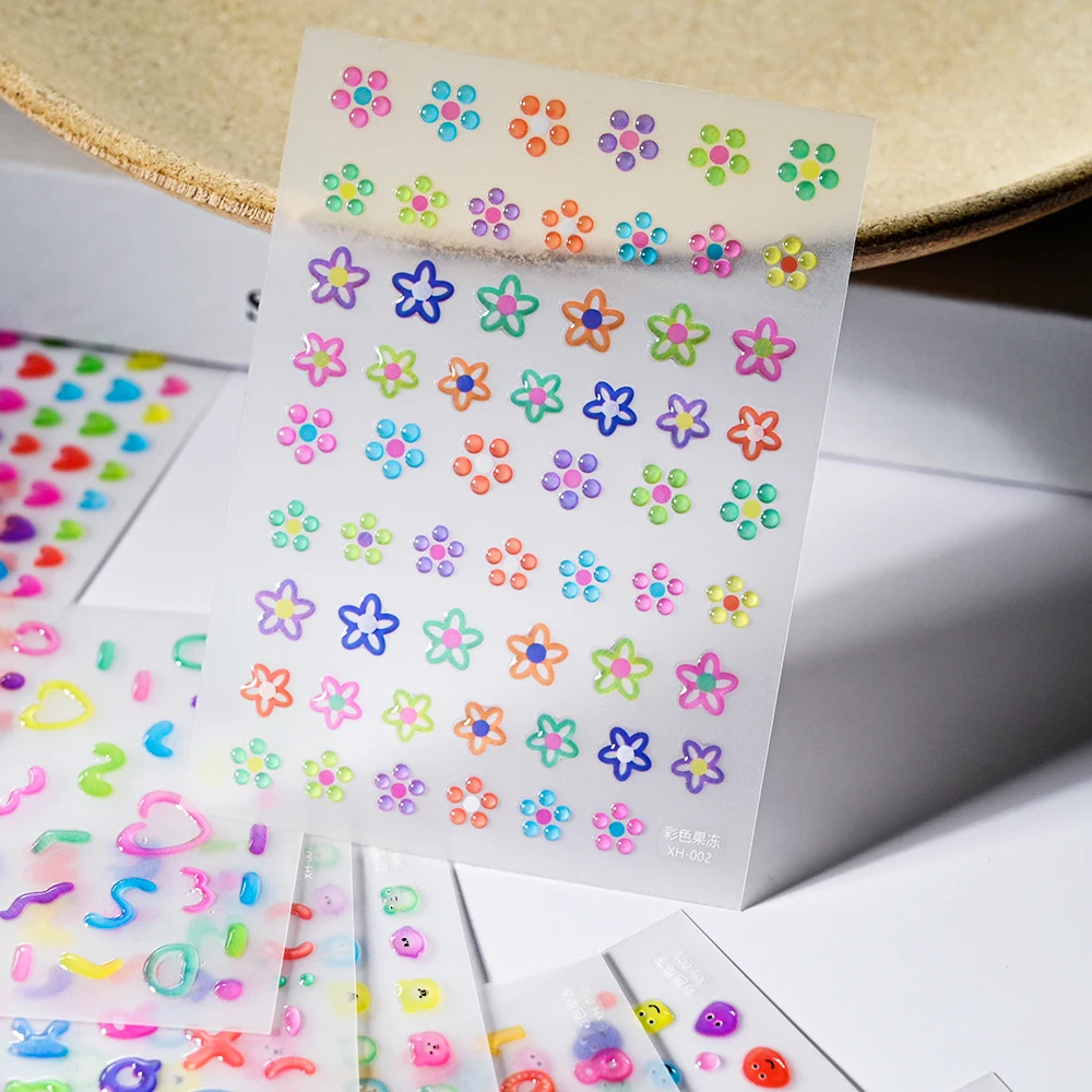 5D Jelly Series Adhesive Nail Sticker Colorful Cartoon Flower Letter Love Star Nail Art Decoration Decals Manicure Accessories