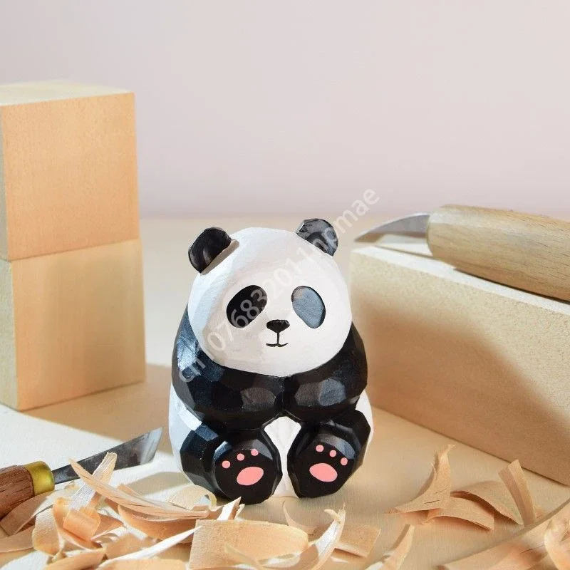 Pure Handmade Wood Carving Panda Ornaments, Desktop Healing, Cute