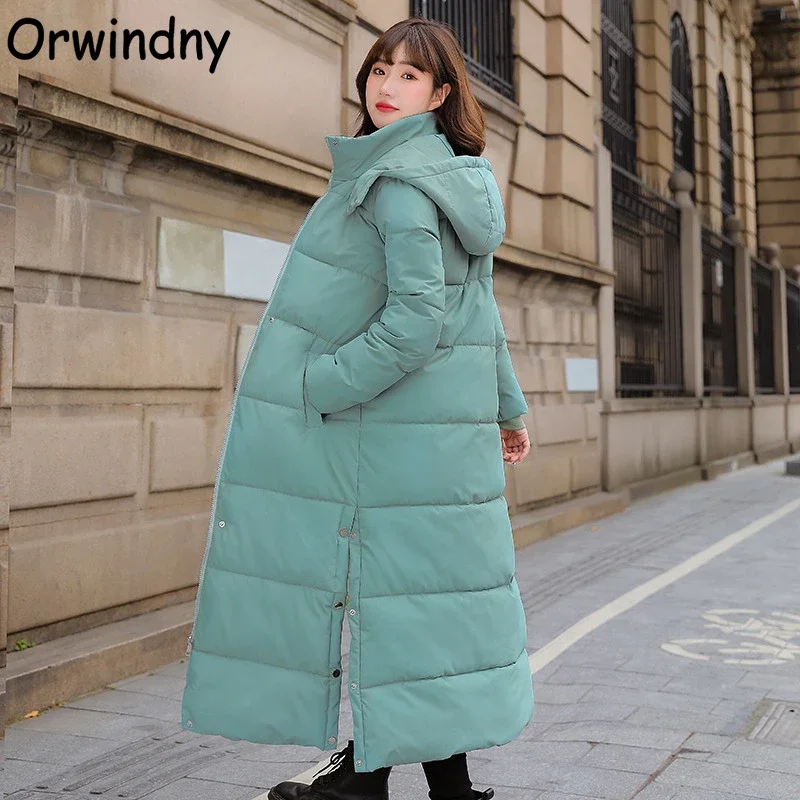 

New Winter Coat Woman X-Long Fashion Jackets Female Thicken Hooded Parkas Cotton Padded Clothing Snow Wear S-3XL Orwindny