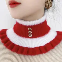 Knitted Women's Fake Collar Protects Cervical Spine Winter Warm Scarf Cycling Thick Elastic Neck Sleeve Velvet Rhinestone Bib
