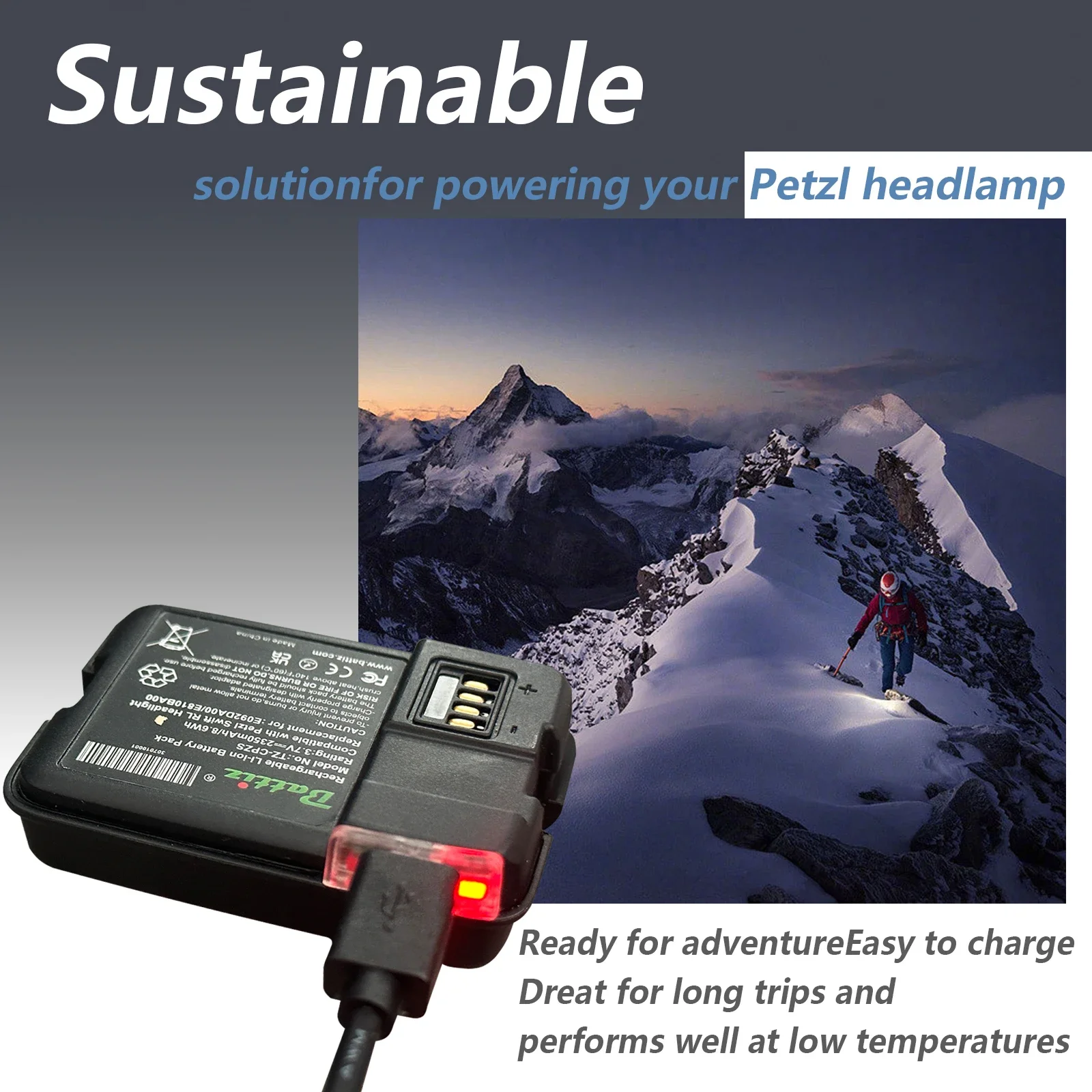 Skonppu Li-ion Rechargeable Battery For Petzl Swift RL Headlamps 3.7V 2350mAh For rechargeable lithium batteries