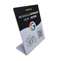 Premium NFC Display Stand for Google Reviews - Programmable 13.56MHz Card Station (Black with QR code)