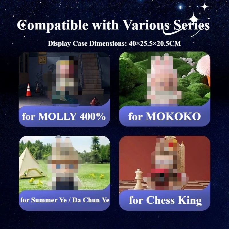 Eary Transparent Display Box for Labubu Acrylic Storage Cabinet Dustproof for Mokoko for Space Molly 400% for Chess King No Doll