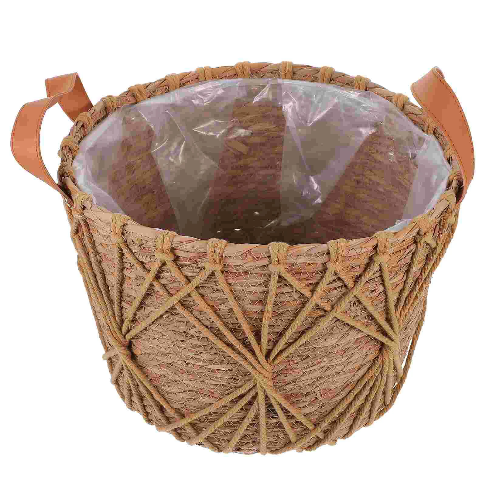 

Straw Flower Basket Livingroom Decor Planter Woven Rural Storage Baskets Pastoral Style Decorative Grass Household Practical
