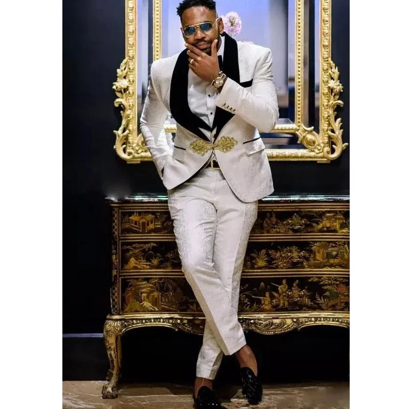 Groom Tuxedo for Wedding Dinner Slim Fit Men Suits 3 Pieces African Fashion