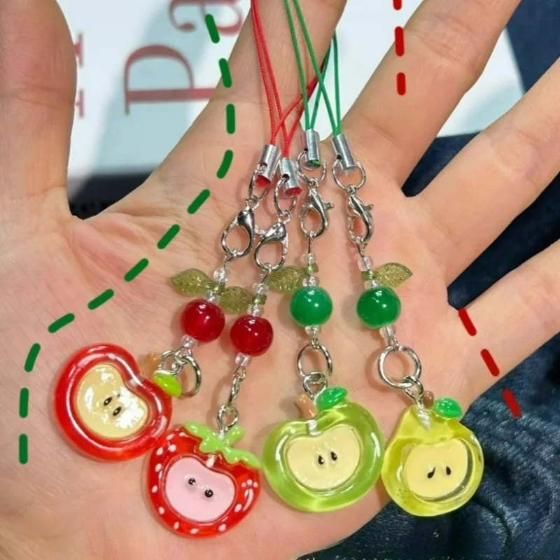 Rot Grün Apfel Handgemachte Anhänger Telefon Kette Perle Hängen Ornament Kamera Kette Nette Ins Mädchen Herz Schlüssel Kette Zubehör