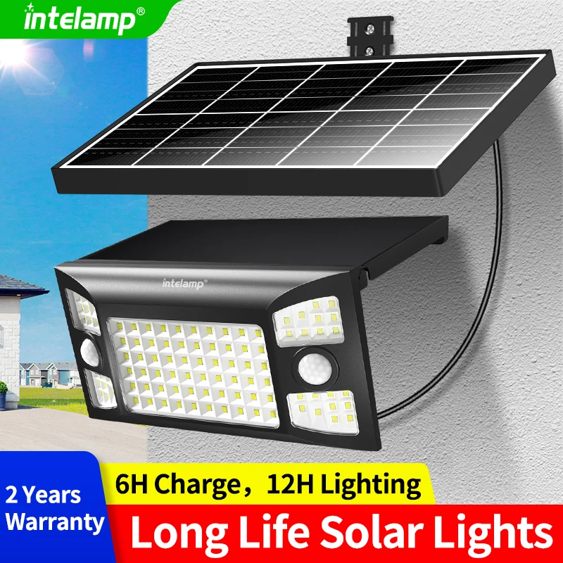 Intelamp 2000LM 8000mah Outdoor Solar Lights With Two Motion Sensors Larger Solar Panel Solar Lamp IP65 For Street Garden Path