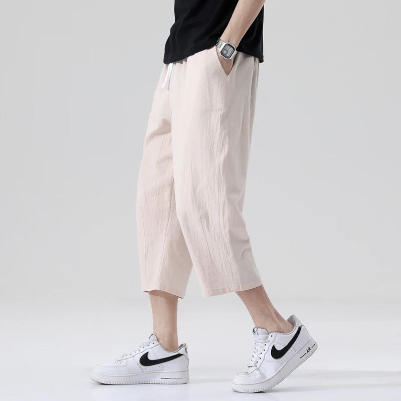 Casual Pants Men's Summer Wild Cotton and Linen Loose Linen Pants Korean Style Trend Nine-point Straight Trousers