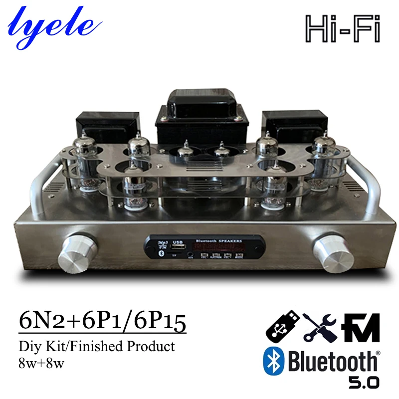 Lyele Audio 6n2 6p1/6p15 Vacuum Tube Amplifier Hifi Amplifier Parallel Tube Amp Vu Meter Bluetooth 5.0 Fm Usb Player 8w*2 Audio