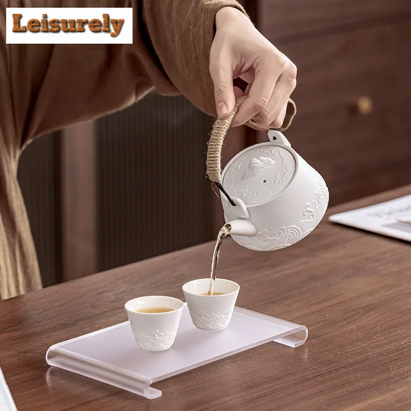 Retro Sea Wave Vine Weaving Lifting Handle Pot Tea Set Kit Traditional 1 Pot 2 Cups Tea Making Camping Stock Bags Teaset Craft