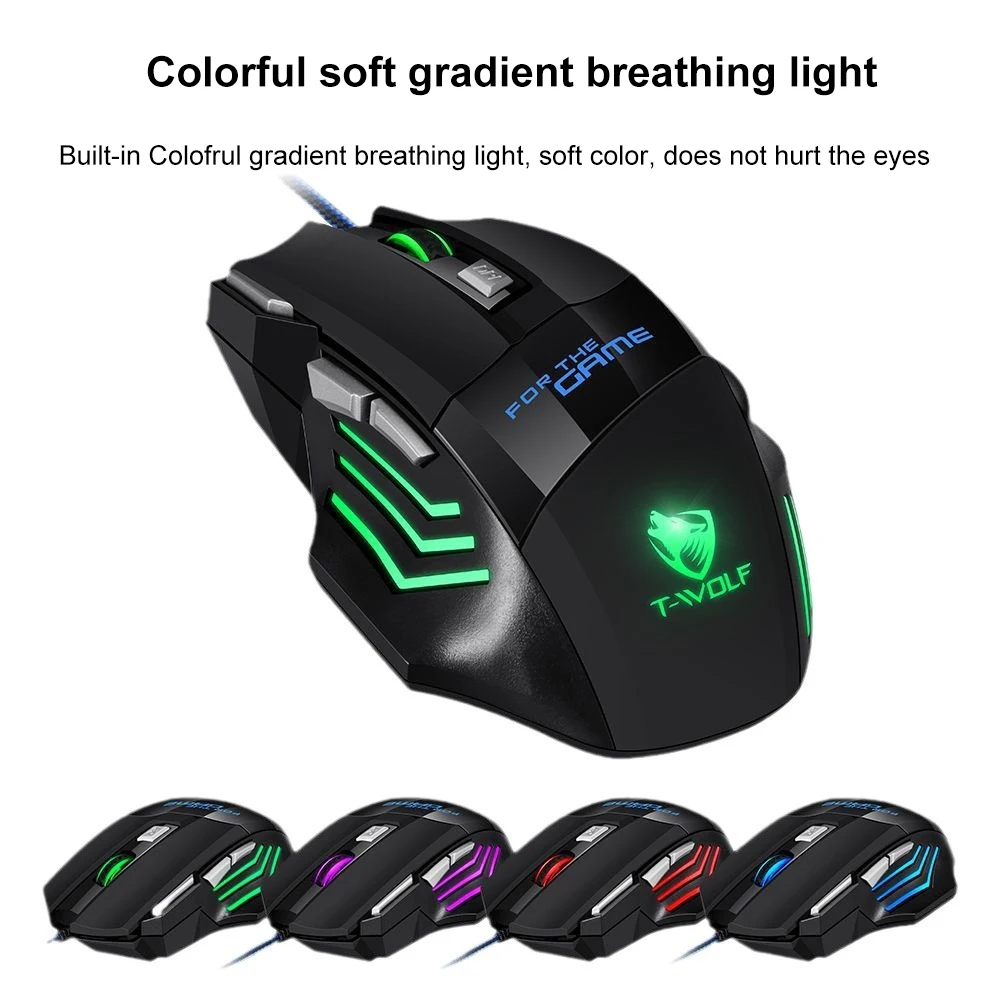 KEBIDUMEI 7 버튼 유선 게이밍 마우스 RGB 백라이트 마우스 인체공학적 USB 마우스 2400 DPI 3 레벨 DPI PC 노트북 Windows Mac OS용 7 Buttons Wired Gaming