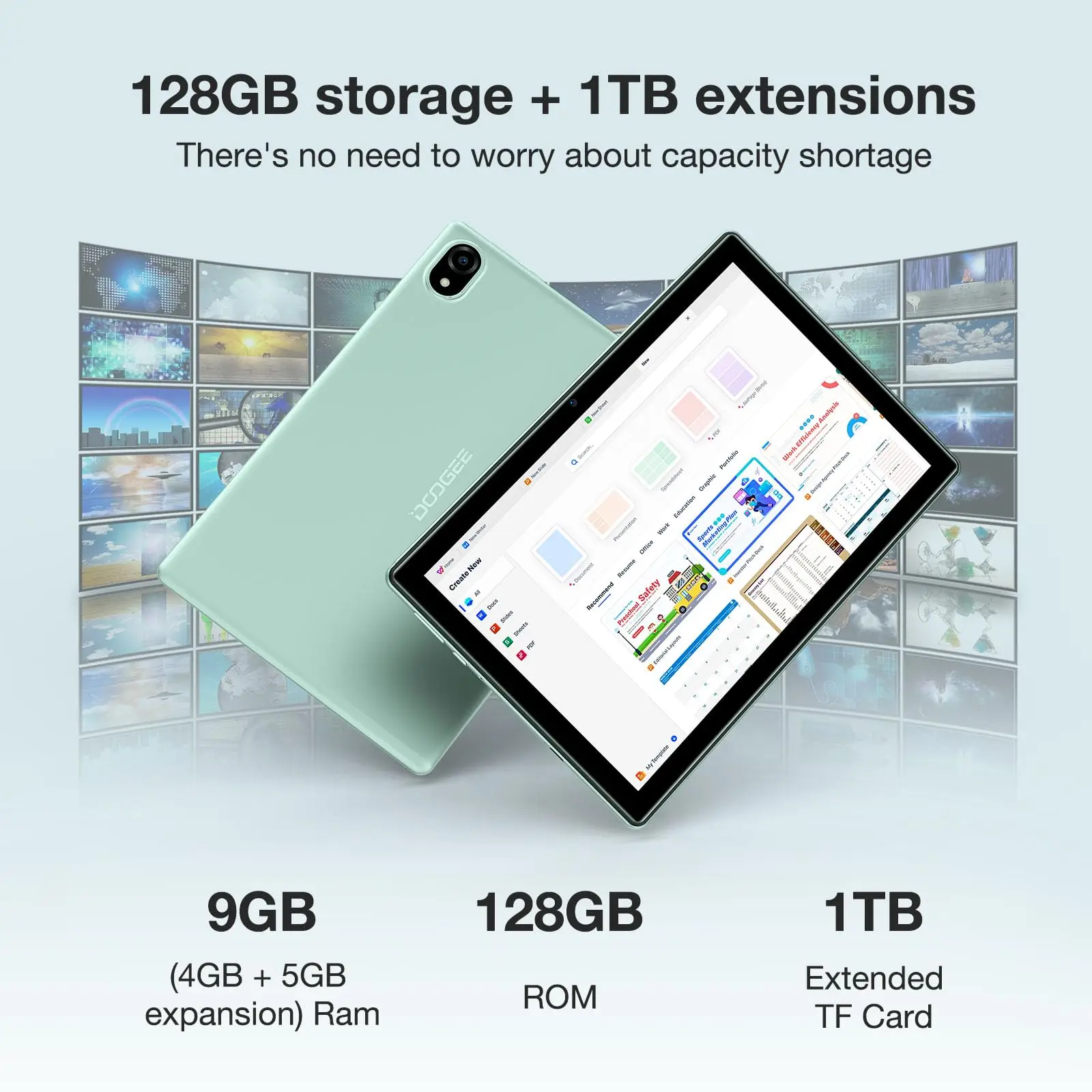 DOOGEE U10 Tablet PC 10'' HD+ Screen 9GB RAM (4GB+5GB)+128GB ROM 5060mAh Battery Android 14 Support Widevine L1 WiFi6 Tablet 3
