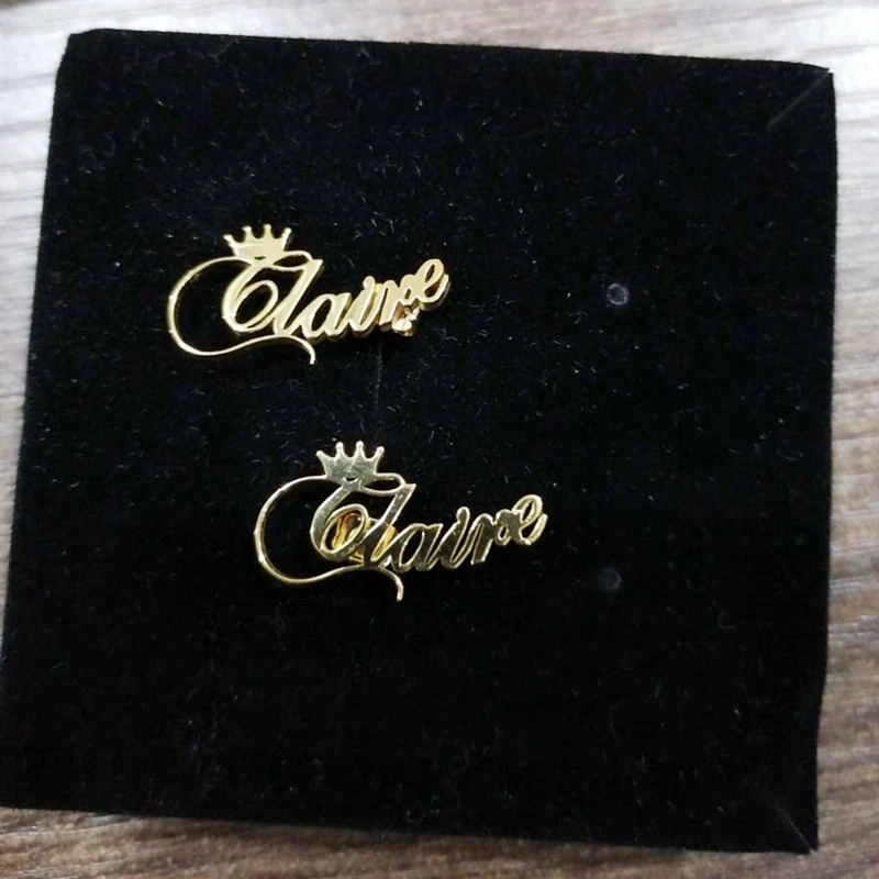 Stainless Steel Nameplate Crown Earrings Customized Name Stud Earrings For Women Girl  Jewelry Handmade Gifts images - 6