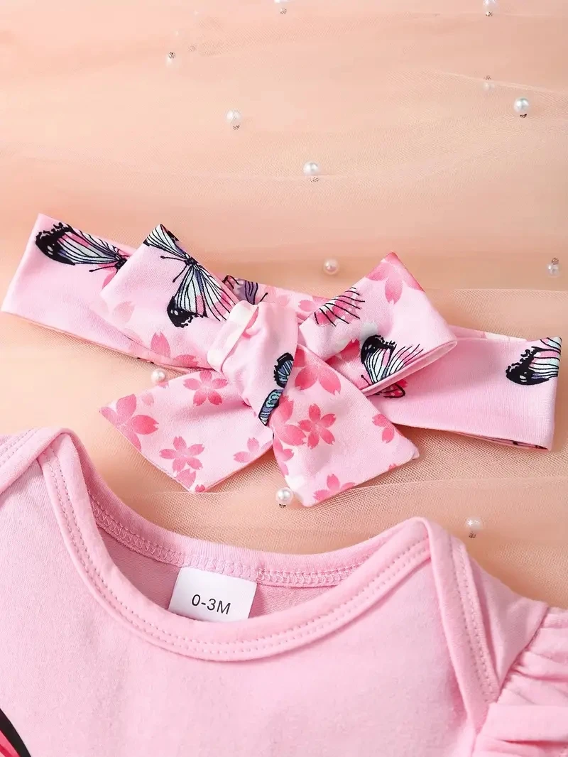 Baby Girl Butterfly Jumpsuit Print Shorts 3-Piece Headband Set summer jumpsuit baby jumpsuit baby clothing