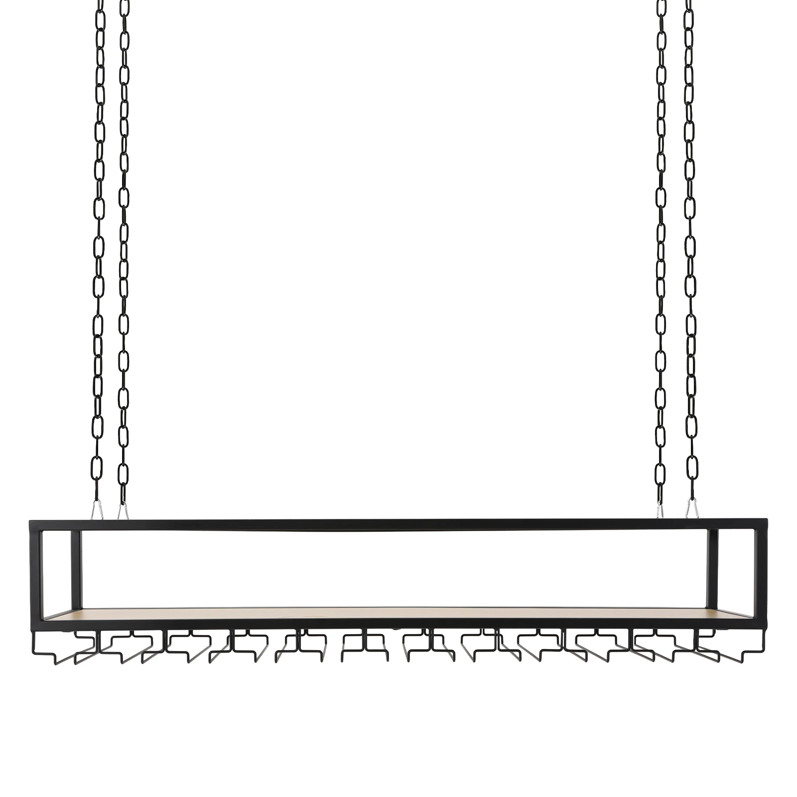 110*25*22cm Schwarzes Decken-Weinglashalter Vintage Bar Hängender Weinflaschenhalter Deckenmontiertes Regal mit 4 Hängeketten – Detail 9