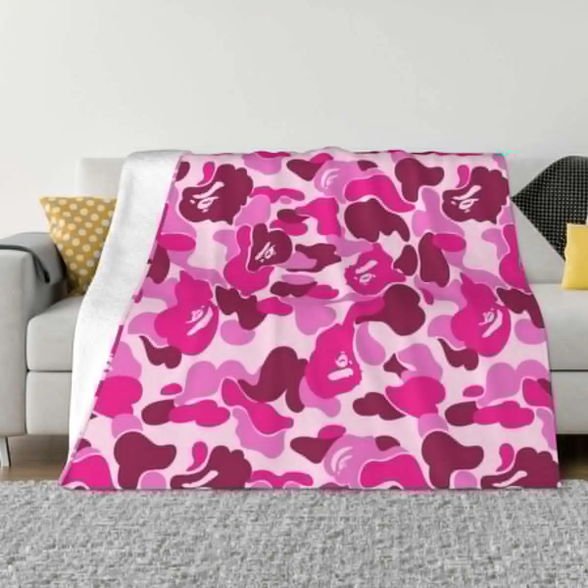 

Pink Camo Throw Blanket Decorative Sofa For Sofa Thin Winter beds cosplay anime Furry Blankets