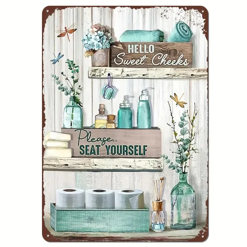 Targa In Metallo Vintage Per Bagno E WC - Cartello Divertente 20x30 Cm, Decorazione Parete Stile Retrò