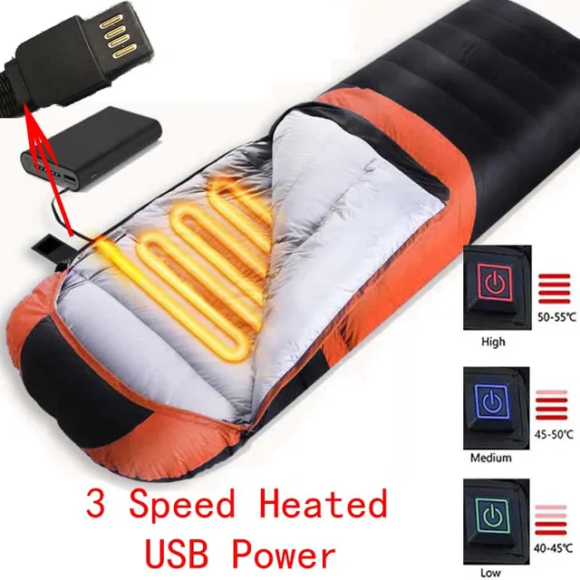 Heated Down Cotton Sleeping Bags USB Power Supply Backpacking Lightweight Waterproof Gear Equipment for Outdoor Travel Hiking 2