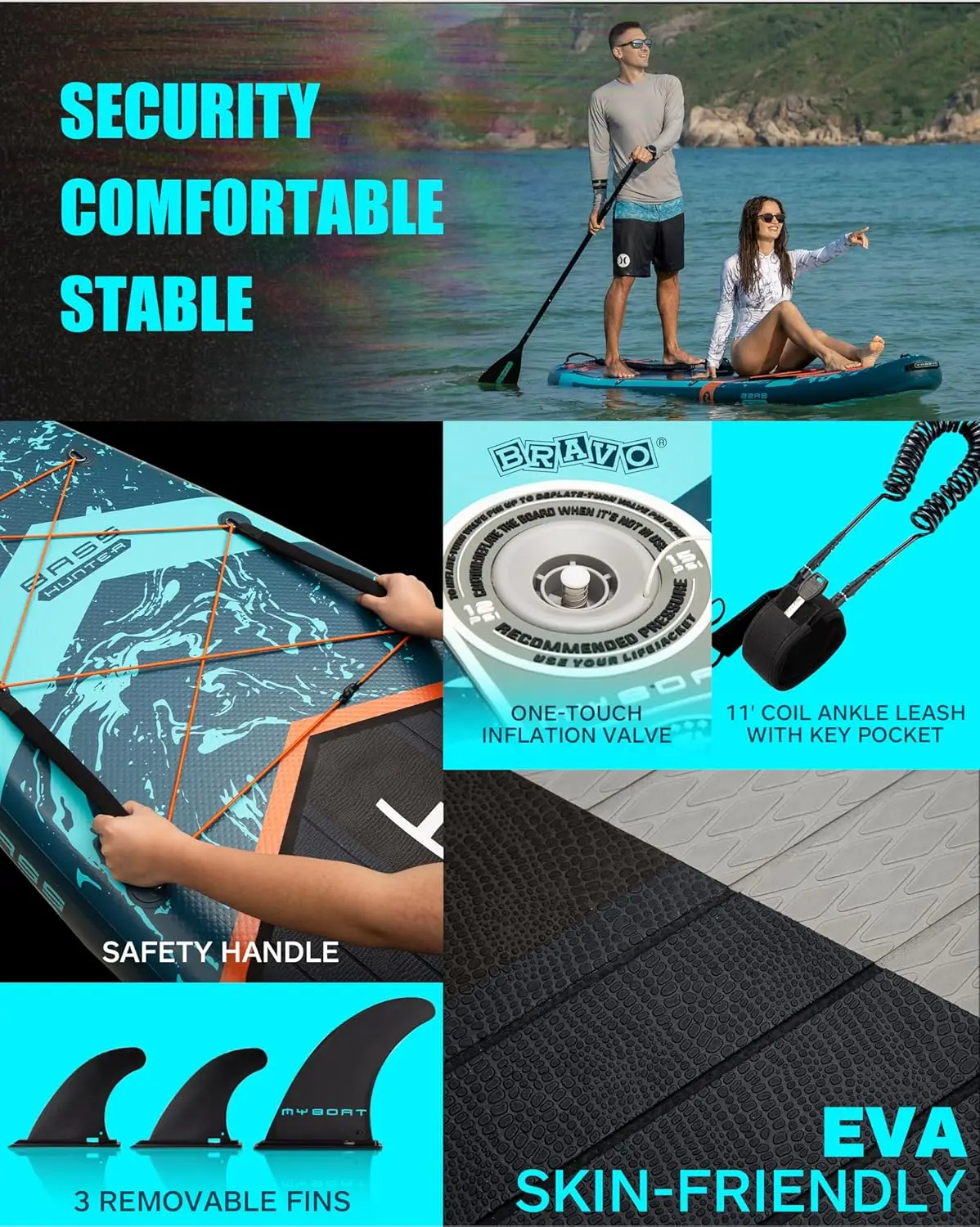 11'6"&times;34"&times;6" Paddle Board, Stand Up Paddle Board for Fishing, Sup Board with 3 Removable Fins, Dual Bungee