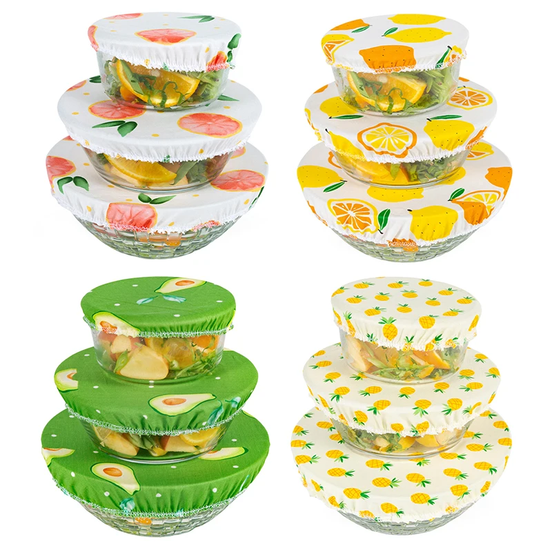 Cotton Bowl Cover Stretchable Lid For Bowls Reusable Space-saving Ecofriendly Breathable Dust Cover 1/3SETS