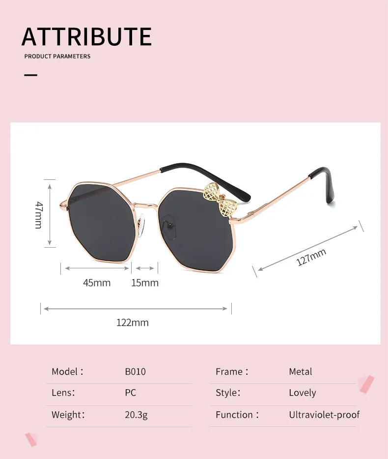 Lunettes de soleil à la mode pour garçons et filles avec nœud en métal B010 Polygon Trend Lunettes de soleil pour enfants Lunettes de soleil UV400 pour enfants_voghion.com