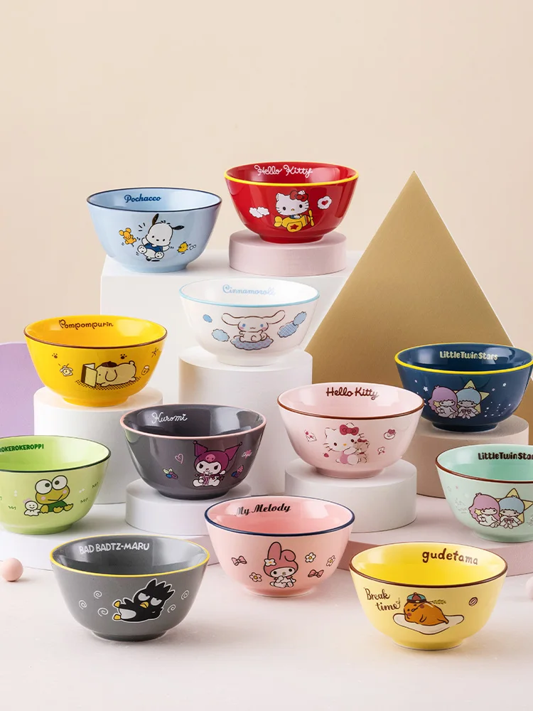 

Домашняя керамическая миска Sanrio с мультяшным изображением милого Hello Kitty My Melody Gudeta Cinnamoroll, керамическая миска, детская посуда
