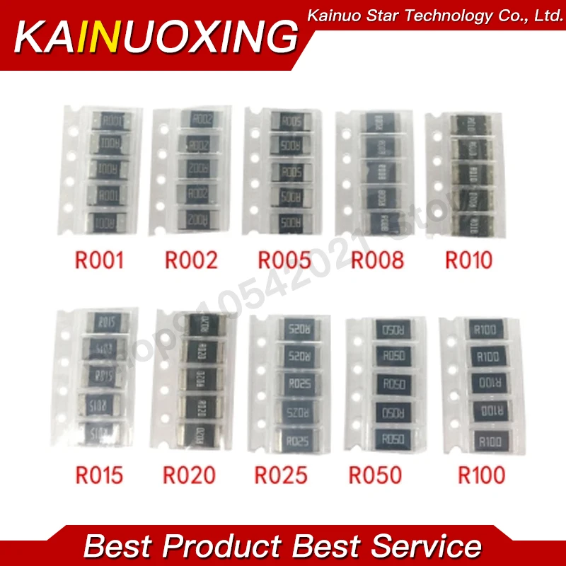 합금 저항 2512 SMD 저항기 샘플 키트, 10 종류 X5 개 = 50 개 R001 R002 R005 R008 R010 R015 R020 R025 R050 R100