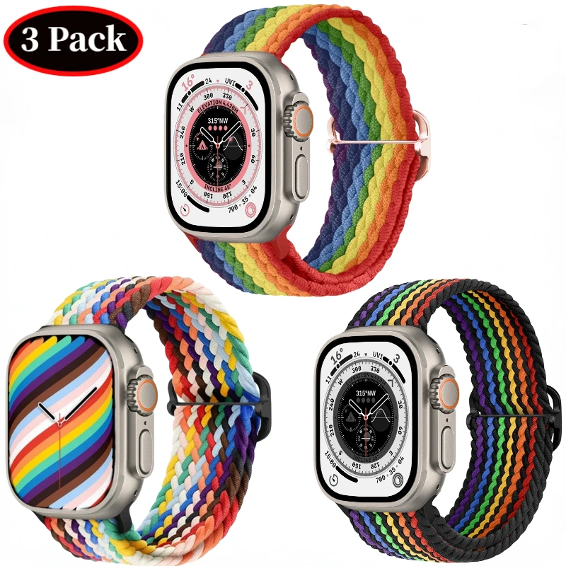 

3 Pack Braided Loop Nylon Strap For Apple Watch Band Ultra 49mm 8 7 45mm 41mm Adjustable Bracelet iWatch 6 5 4 SE 44mm 40mm 42mm