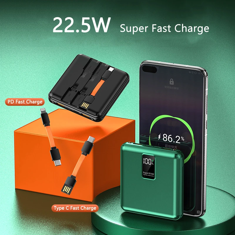 Mini Power Bank 20000mAh PD 22.5W Fast Charging for Huawei P30 P40 Powerbank with 3 Cables External Battery For iPhone 12 Xiaomi anker powercore 20000