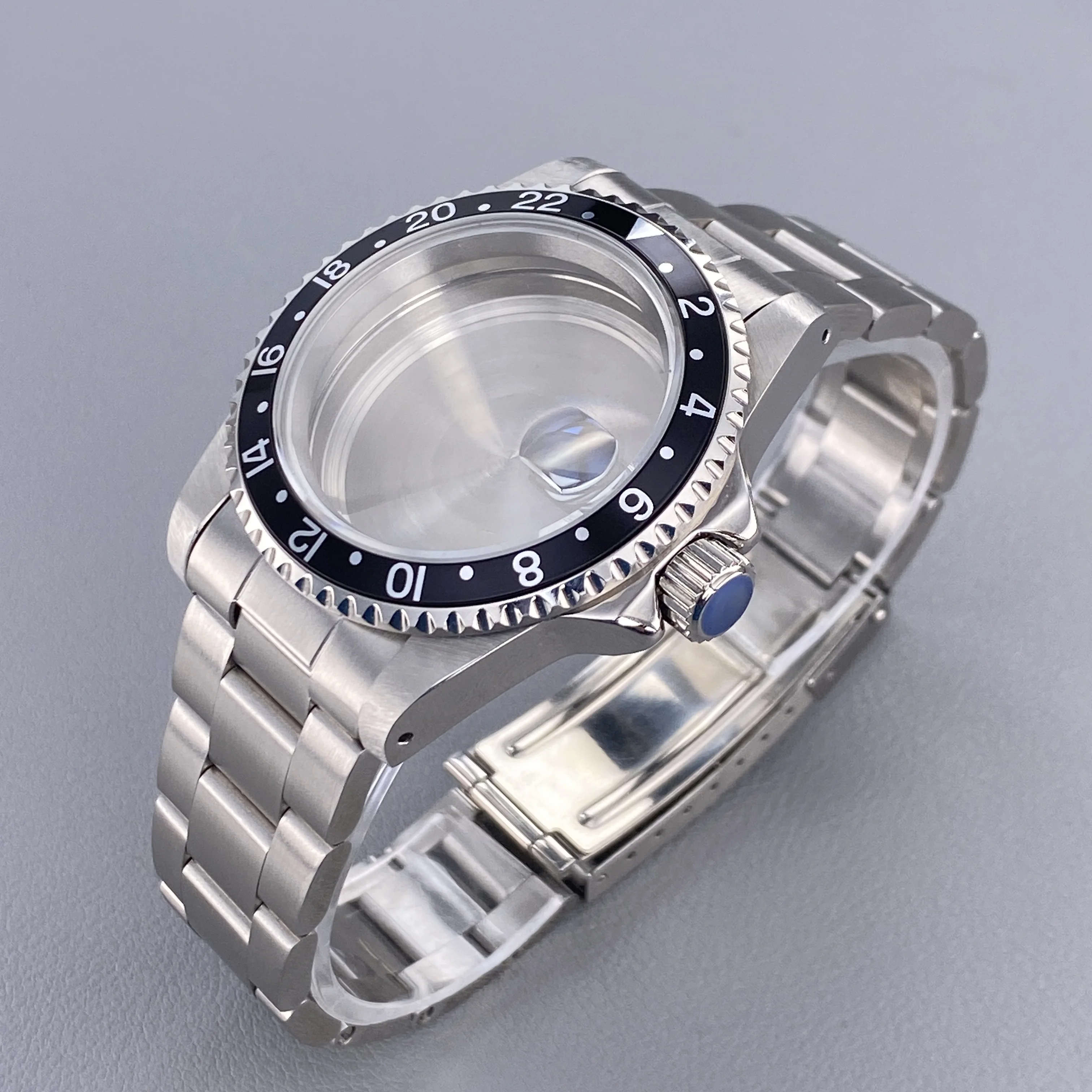 Vintage 39.5MM GMT/SUB Watch Case with 120-Click Bezel & Sapphire Glass