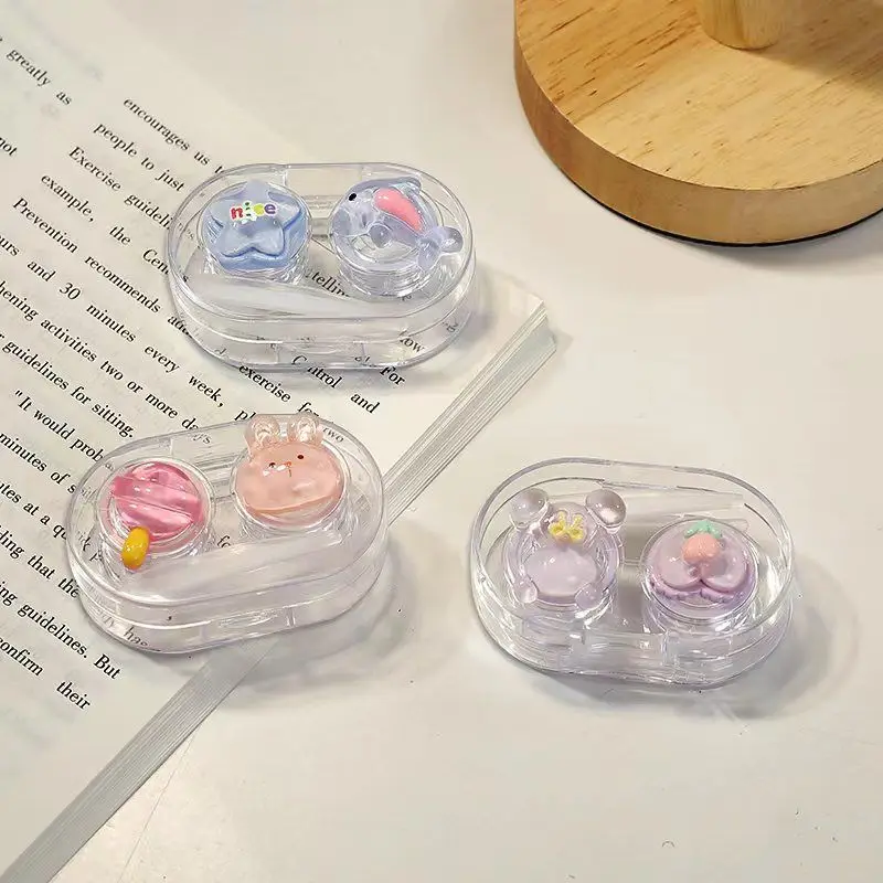 1pcs Cosmetic Contact Lens Box Cute Animal Box Clip Pliers Portable Contact Lens Case Women Girls Travel Case ping