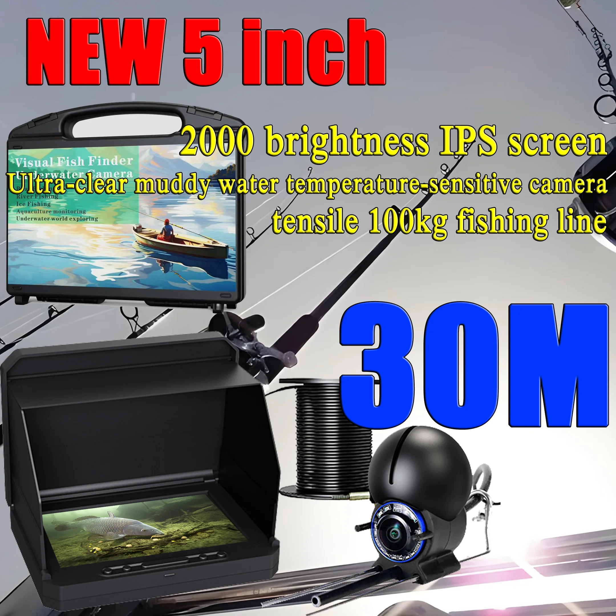 NEW 5 inch,30m, temperature-sensitive camera,fish finder underwater,fish finder for fishing,visual fish ,fishing camera