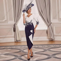 Modern Strapless Mother of Bride Dresses for Women Tea Length Wedding Party Dresses Three Quarter Robe De Soirée Zipper Back New