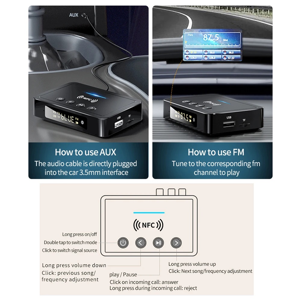 Bluetooth receiver transmitter Bluetooth Receiver Transmitter Bluetooth 5.4 Remote Controller 3.5mm AUX/RCA/USB U Disk/TF Input Digital Adapter M6