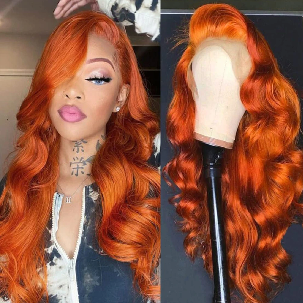 

Body Wave Ginger Orange Lace Front Human Hair Wig 4x4 Pre-Plucked Ginger Colored Human Hair 13x4 HD Lace Frontal Wigs For Women