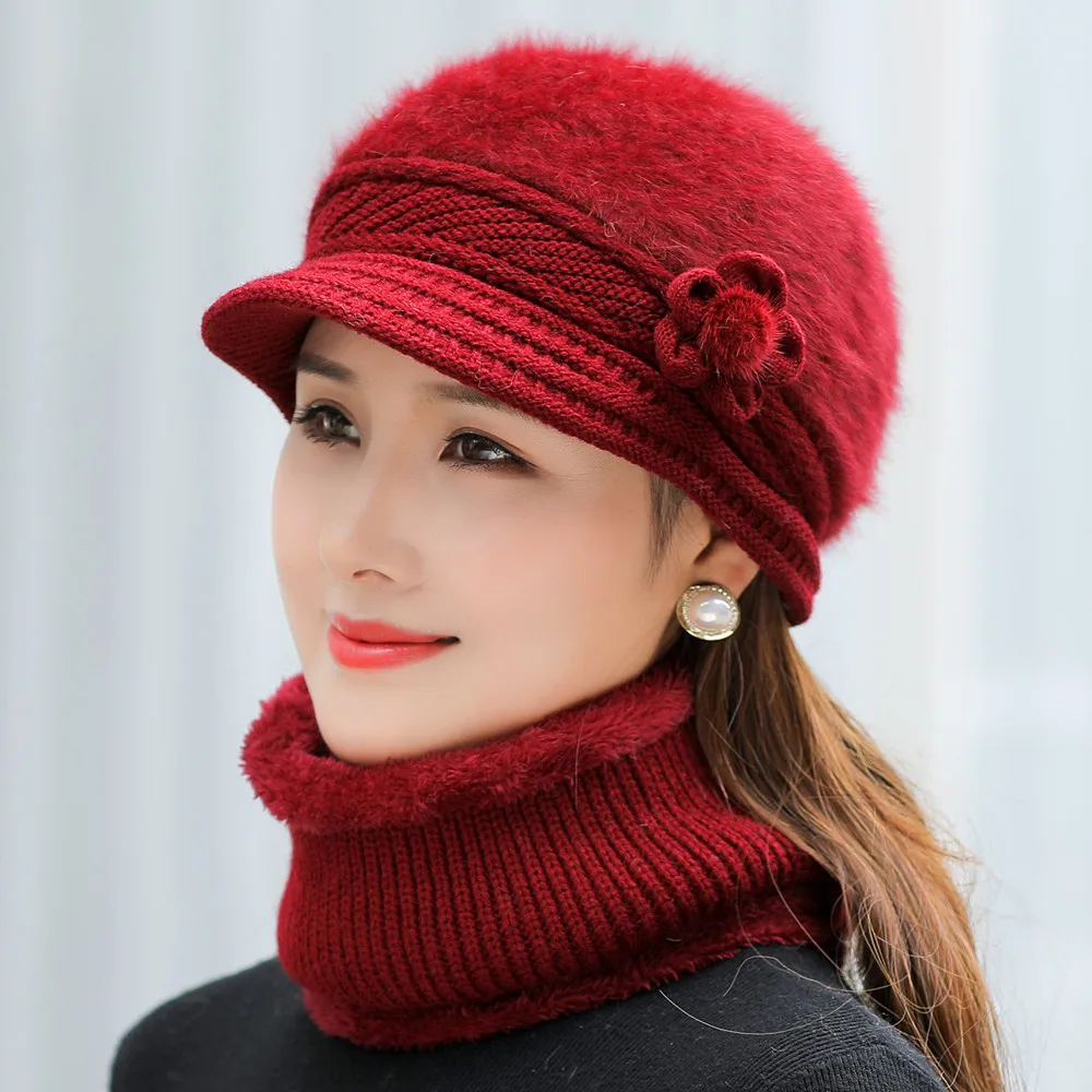 Hot Sale Women Chic Winter Warm Suit Keep Warm Plush Winter Hat Thermal Hat & Scarf Warm Set