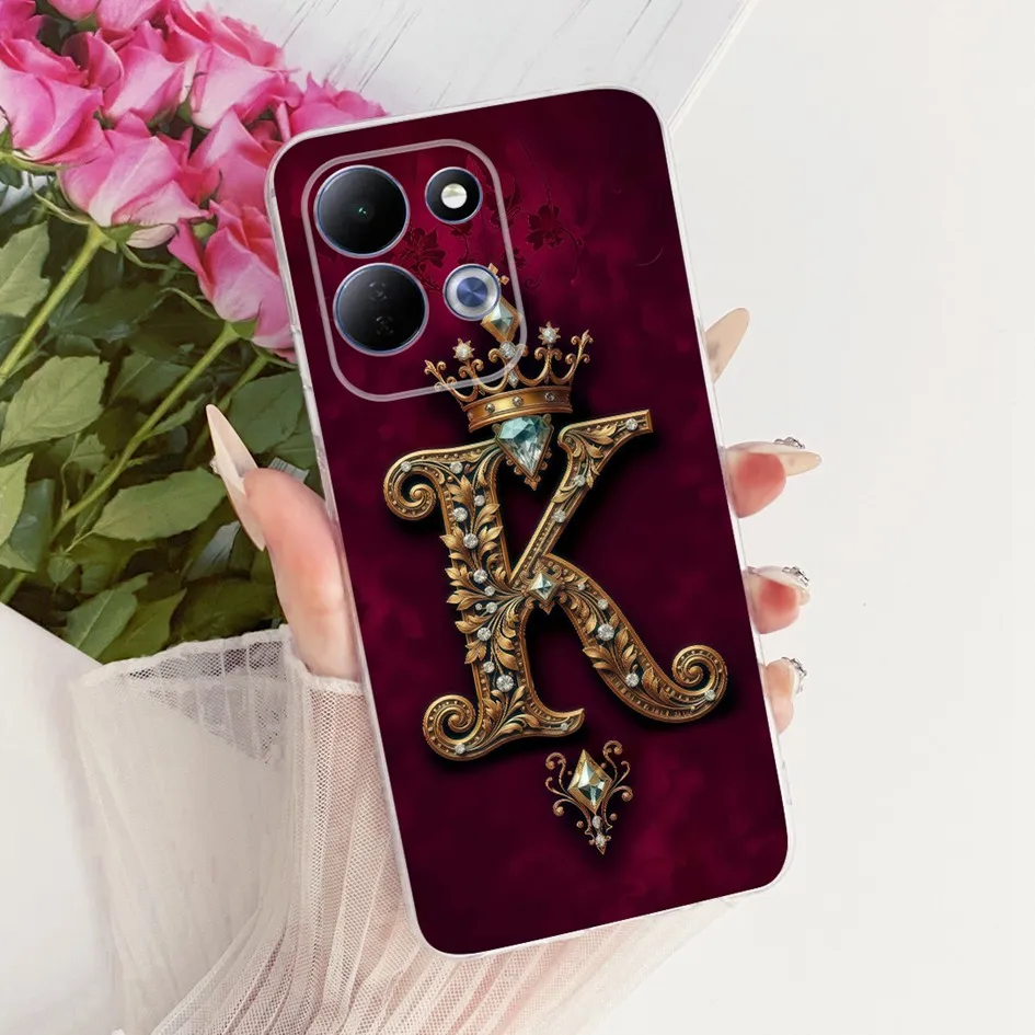 Fashion Initial Letters Crown Soft Silicone Clear Phone Case, 6.9