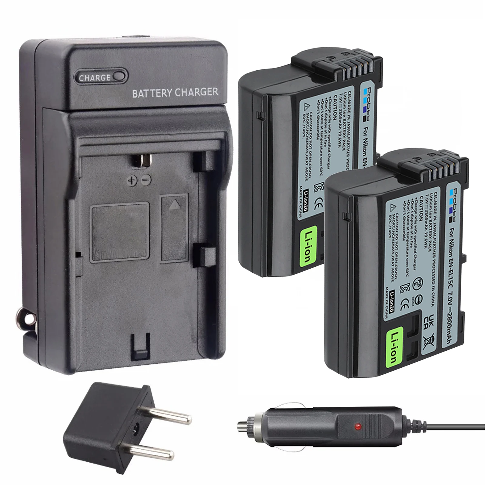 Probty 2 Pcs 2800Mah En-El15 El15 Batterie Akku + Caricabatterie Per Nikon D7000 D7100 D800 D800E D600 D610 D810 D500 D7200 V1