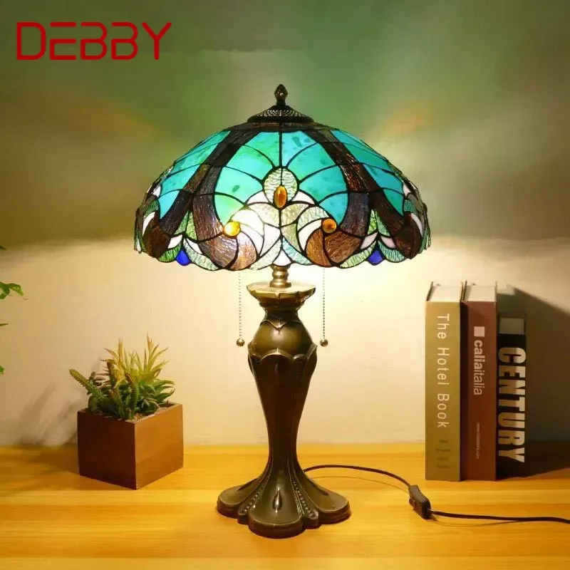 

DEBBY Tiffany Table Lamp American Retro Living Room Bedroom Lamp Luxurious Villa Hotel Stained Glass Desk Lamp