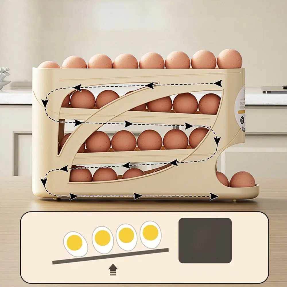 Plastic Automatic Egg Roller Four Tier Refrigerator Storage Box Space Saving