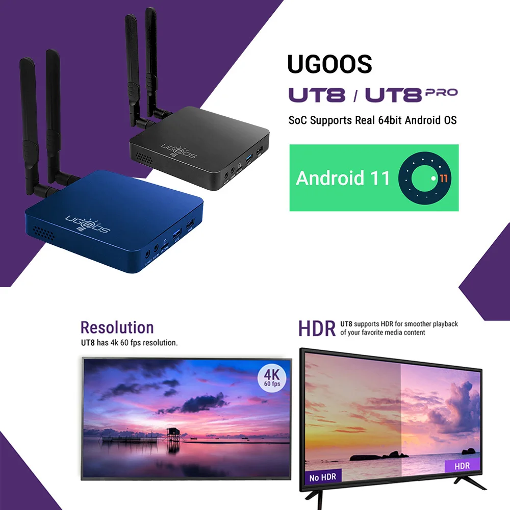 2023 UGOOS UT8  Ʈ TV ڽ, ȵ̵ 11, Ĩ RK3568, DDR4 8GB RAM, 64GB ROM, WiFi6, 1000M, BT5.0, 4K ȵ̵ TV ڽ