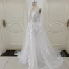 ZJ6002 Customized Boho V-neck Wedding Dresses Spaghetti Straps Appliques Corset Beach Tulle Bridal Gown Lace Floor Length 4