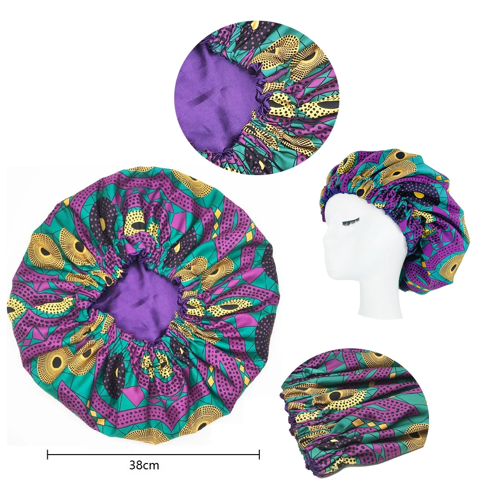 New Extra Large Satin Lined Bonnet Women Big Size Beauty Print Satin Silk Bonnet Sleep Night Cap Head Cover Bonnet Hat Wholesale