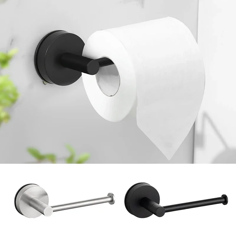 Stainless Steel Toilet Roll Paper Holder Punch-Free Towel Rack Wall Mount Toilet Tissue Paper Roll Storage Bathroom Accessories
